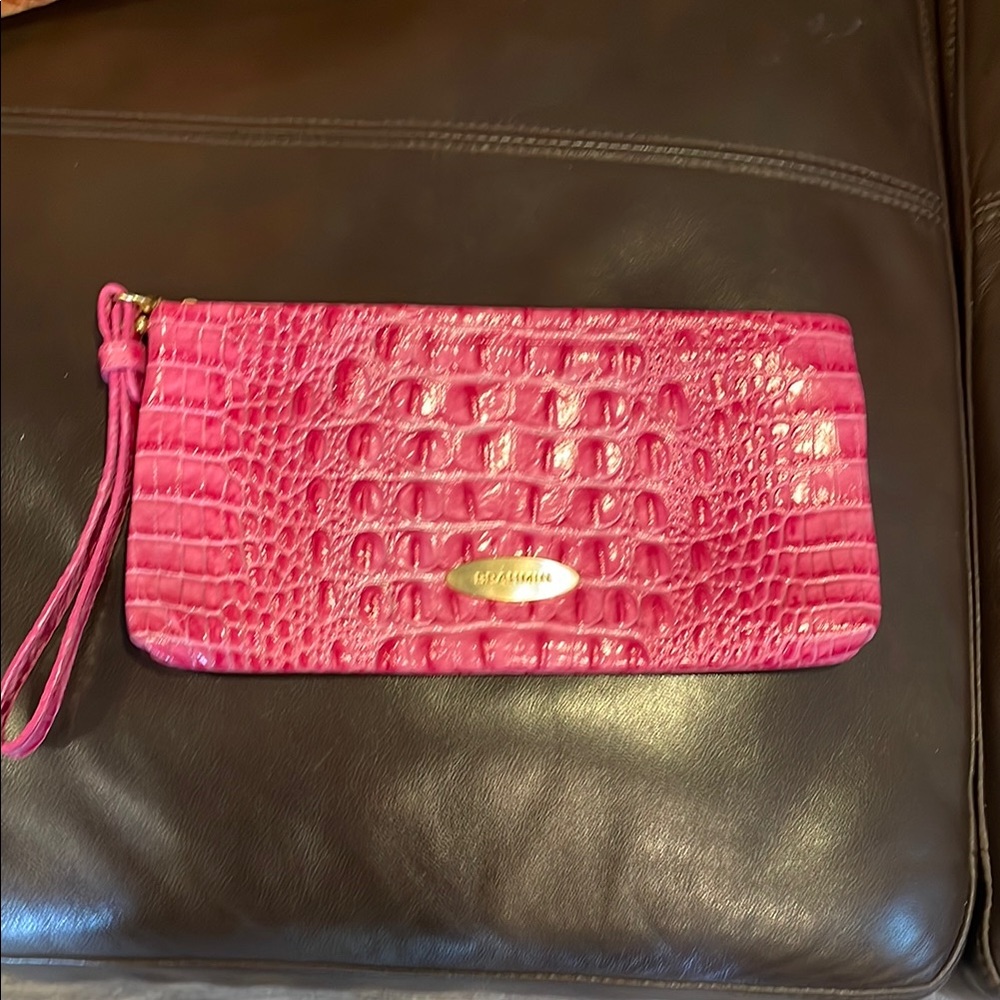Brahmin Pink Croc Embossed Wristlet Clutch